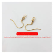 18K Gold Titanium Steel Spring Ear Hook with Beads, 1 Piece