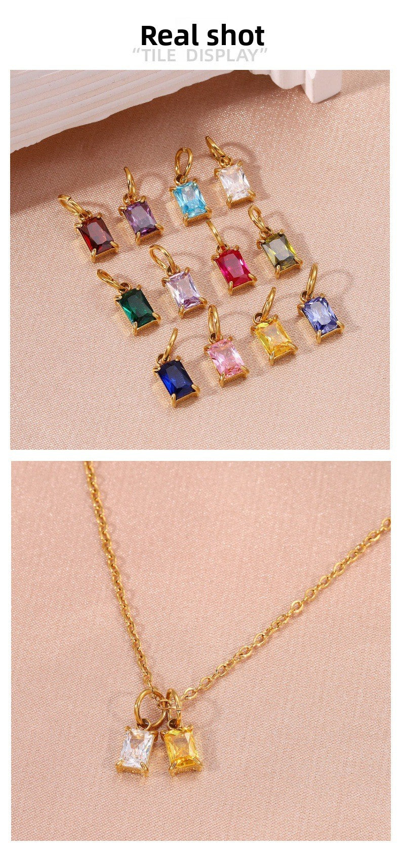 Elegant Rectangle Love Charms Jewelry Accessories In Golden 316L Stainless Steel