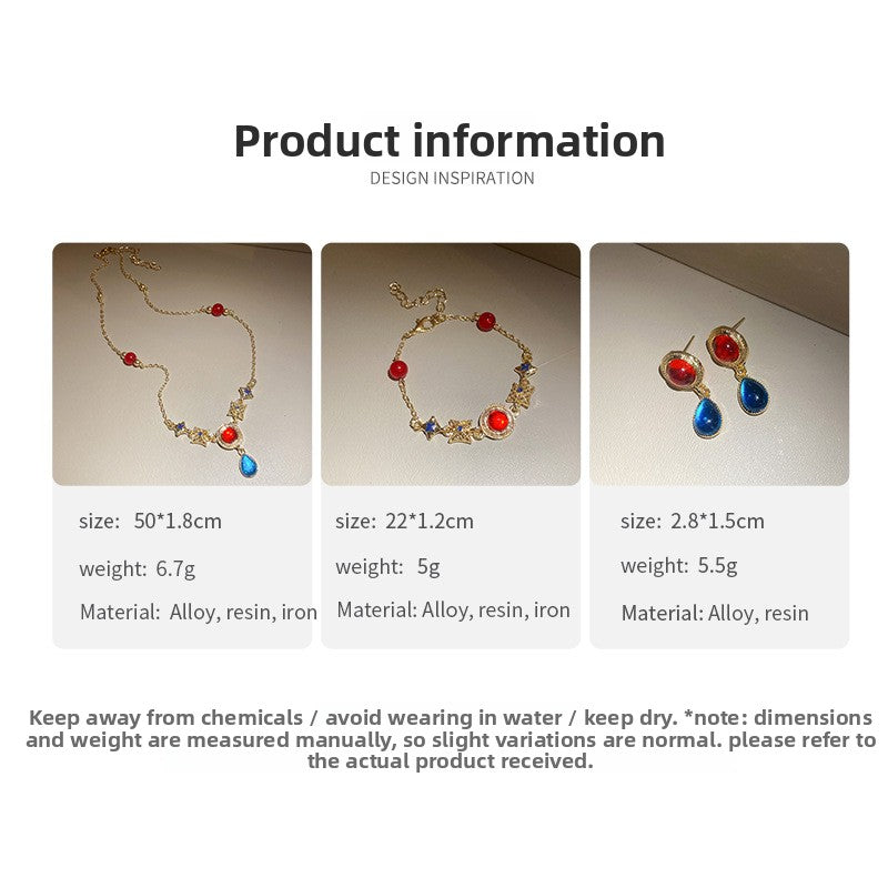 Round Retro Alloy Necklace In Red, For Stylish Vintage Look, 1 Set