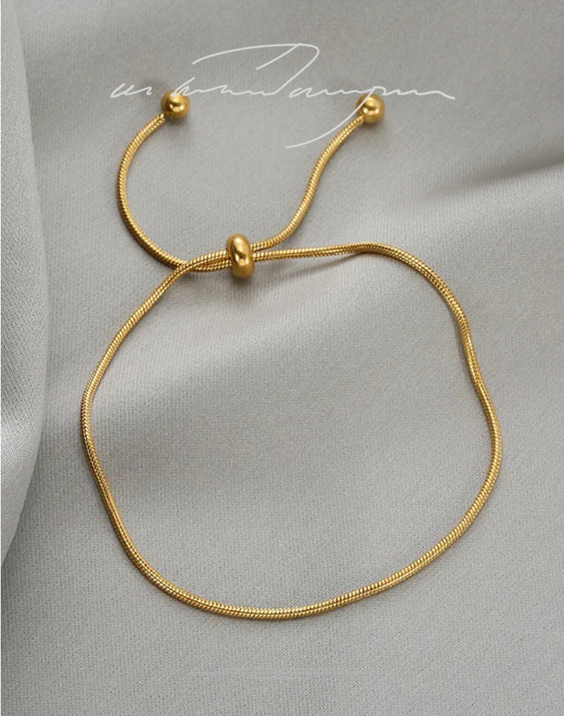 Snake Pattern Titanium Steel Bracelet For Women With Love Charms In Golden