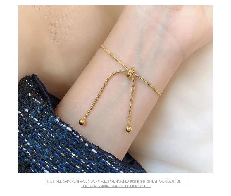 Snake Pattern Titanium Steel Bracelet For Women With Love Charms In Golden