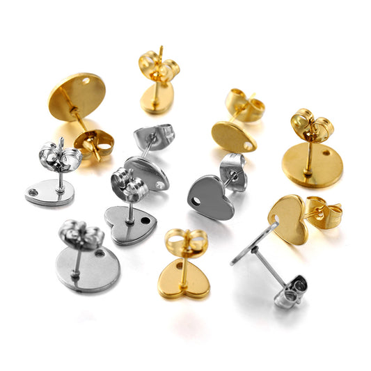Cute Heart Shape Earring Findings In Golden Color, 10 PCS/Package With Hole Size 1~1.9mm Jewelry Accessories