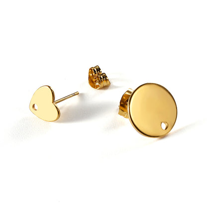 Cute Heart Shape Earring Findings In Golden Color, 10 PCS/Package With Hole Size 1~1.9mm Jewelry Accessories