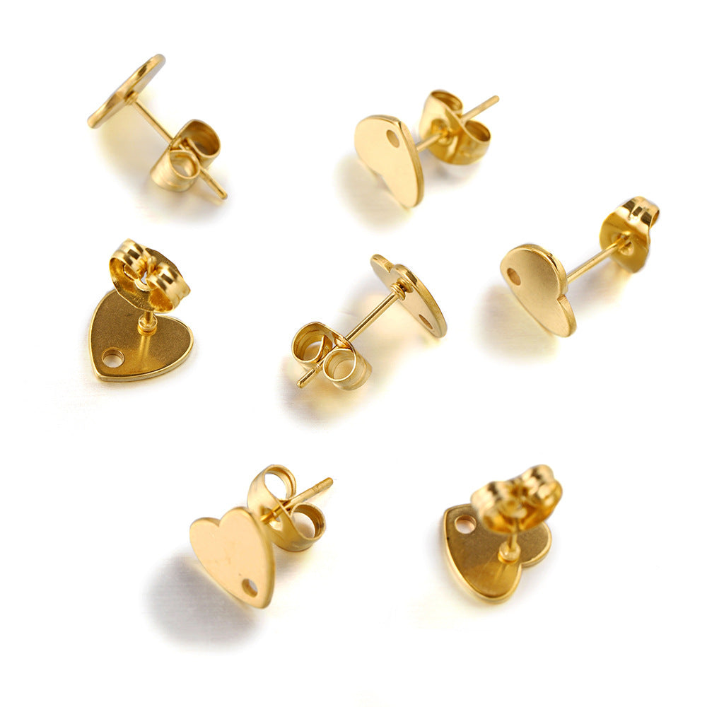 Cute Heart Shape Earring Findings In Golden Color, 10 PCS/Package With Hole Size 1~1.9mm Jewelry Accessories