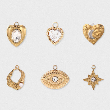 Titanium Steel Love Charms With Zircon Inlay, 18K Real Gold Plated And Electroplated Finish Jewelry Accessories