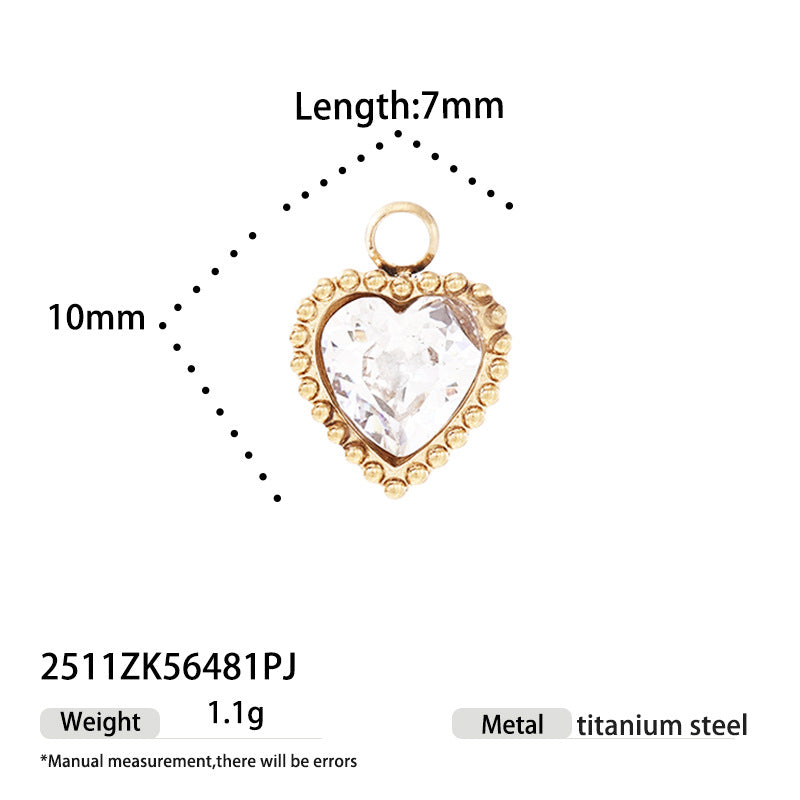 Titanium Steel Love Charms With Zircon Inlay, 18K Real Gold Plated And Electroplated Finish Jewelry Accessories