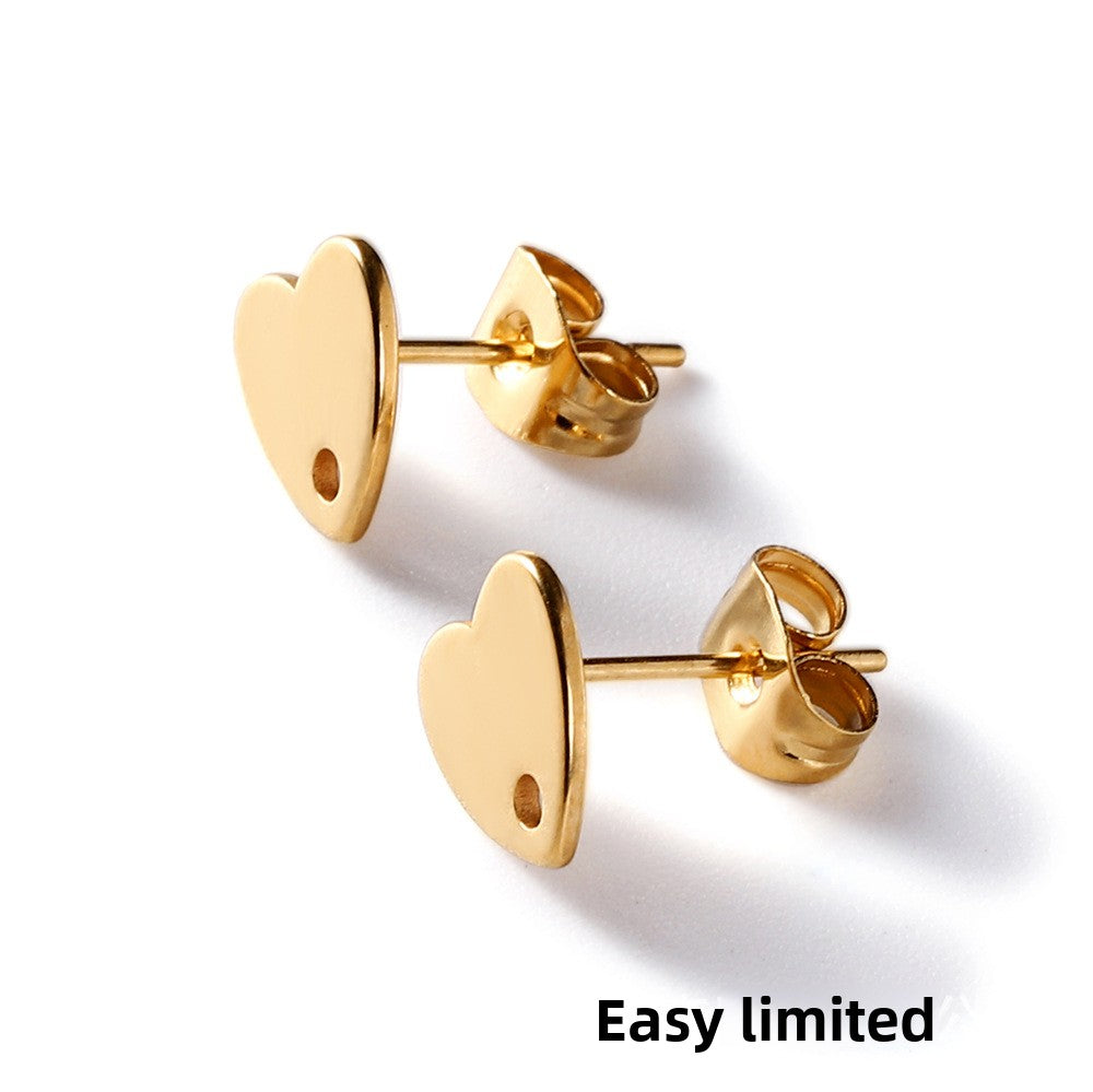 Cute Heart Shape Earring Findings In Golden Color, 10 PCS/Package With Hole Size 1~1.9mm Jewelry Accessories