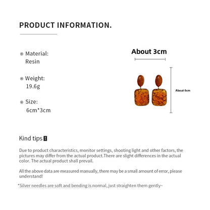 Maillard Style Square Stud Earrings For Women In Coffer Resin