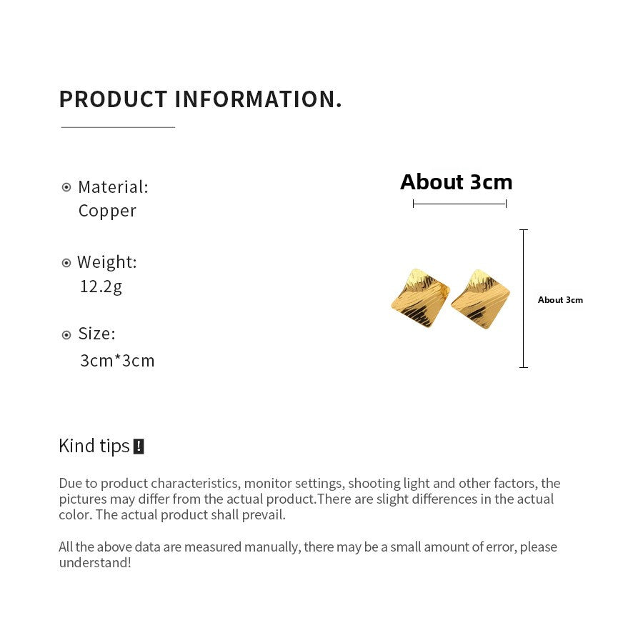 Rhombus Stud Earrings For Women In Copper Featuring 18K Gold Plating With Golden Finish