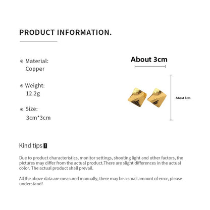 Rhombus Stud Earrings For Women In Copper Featuring 18K Gold Plating With Golden Finish