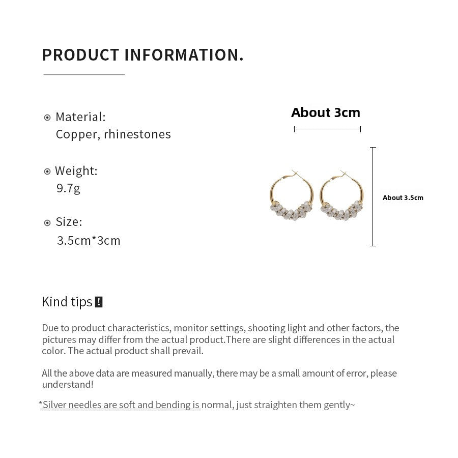 Round Stud Earrings For Women In Silver Copper Featuring Rhinestones