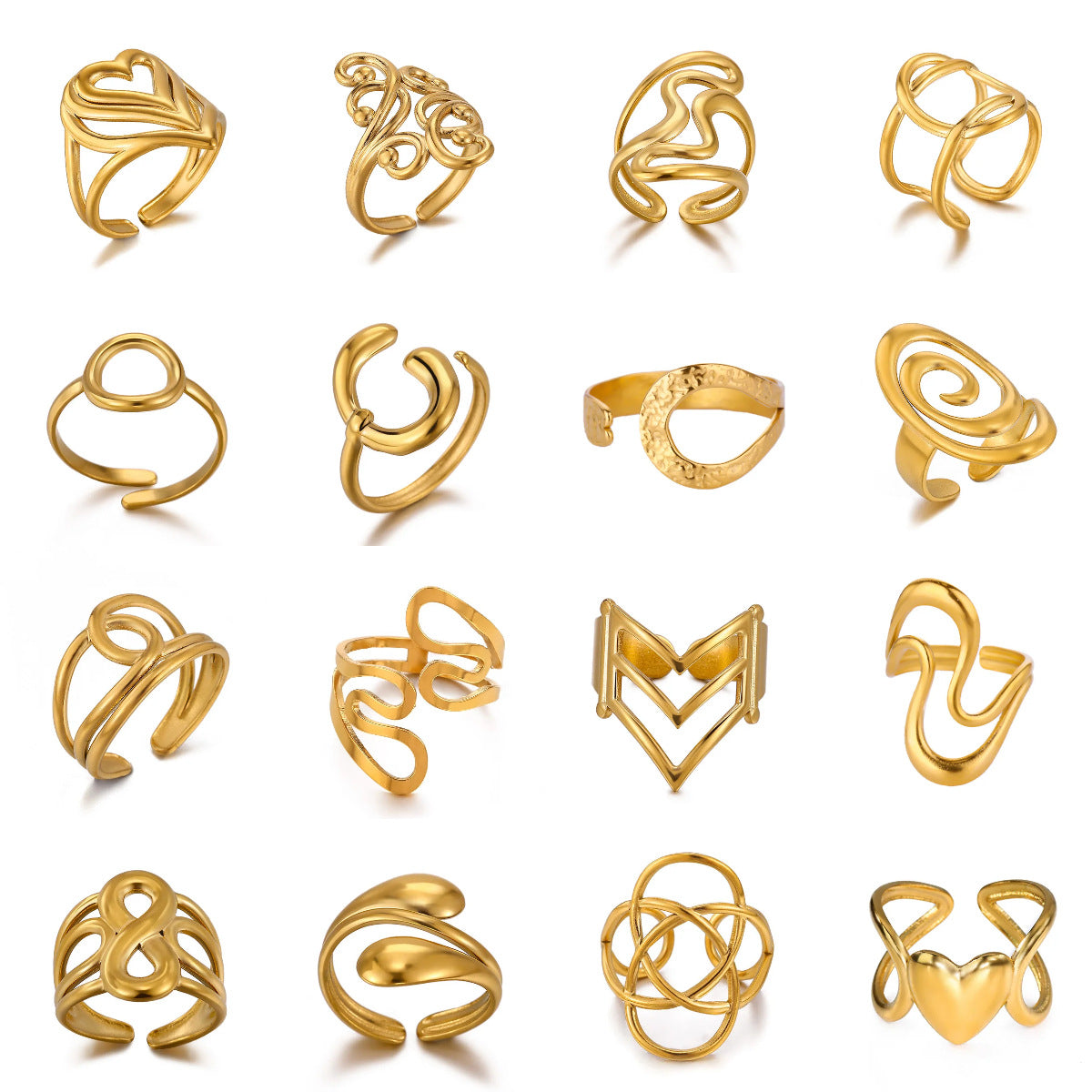 Geometric Ring For Stylish Wear, Made Of 304 Stainless Steel With 18K Real Gold Plated Finish In Steel Color