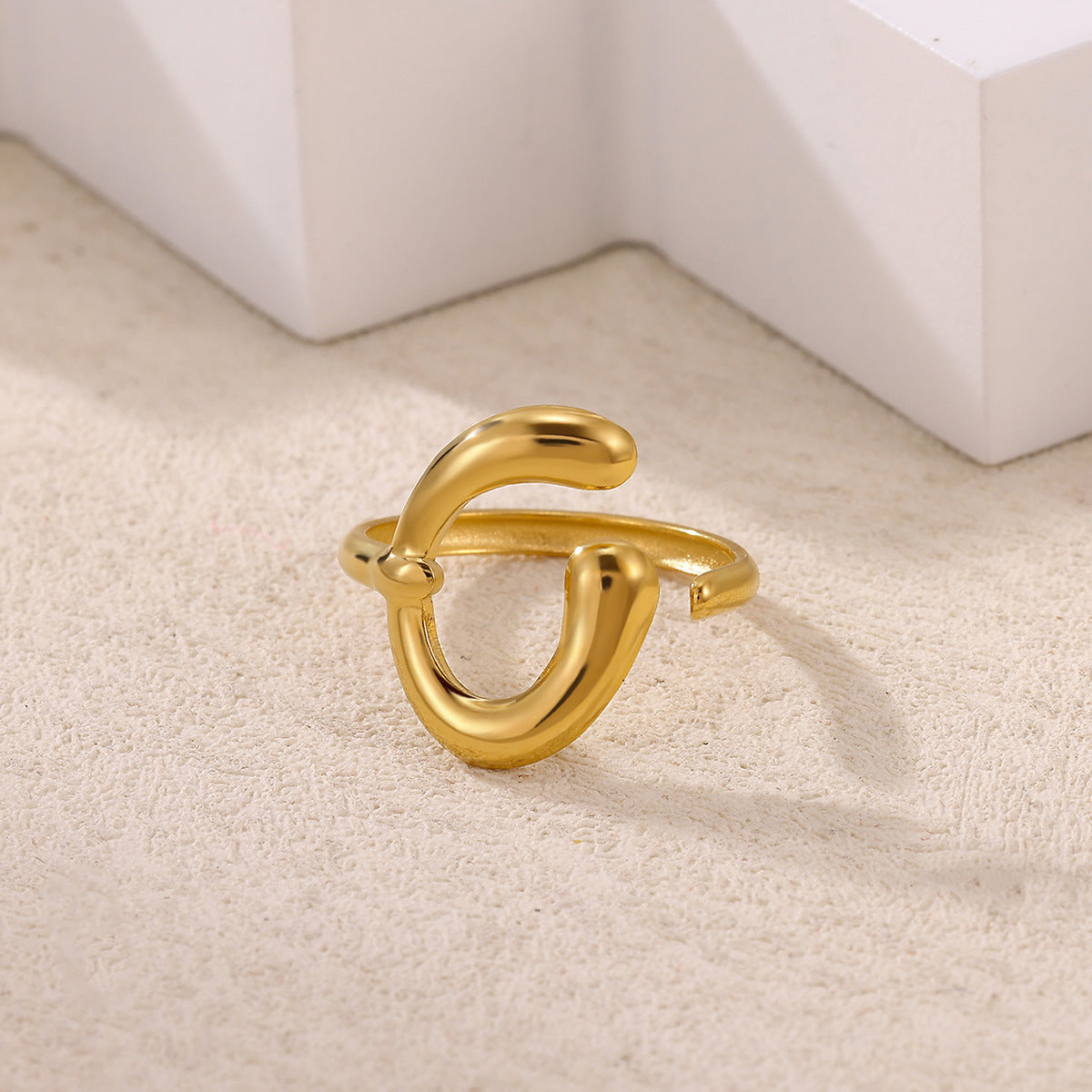 Geometric Ring For Stylish Wear, Made Of 304 Stainless Steel With 18K Real Gold Plated Finish In Steel Color