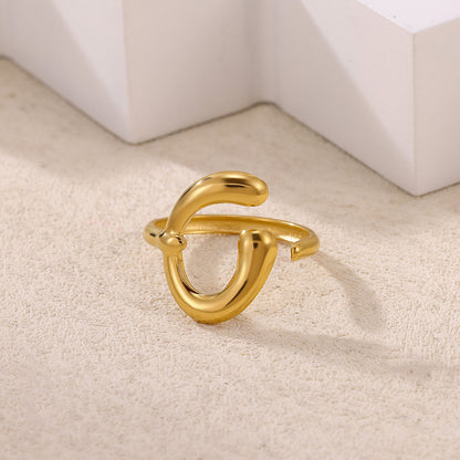 Geometric Ring For Stylish Wear, Made Of 304 Stainless Steel With 18K Real Gold Plated Finish In Steel Color