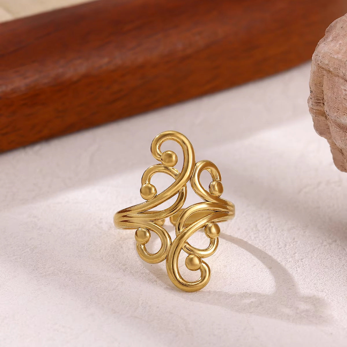 Geometric Ring For Stylish Wear, Made Of 304 Stainless Steel With 18K Real Gold Plated Finish In Steel Color