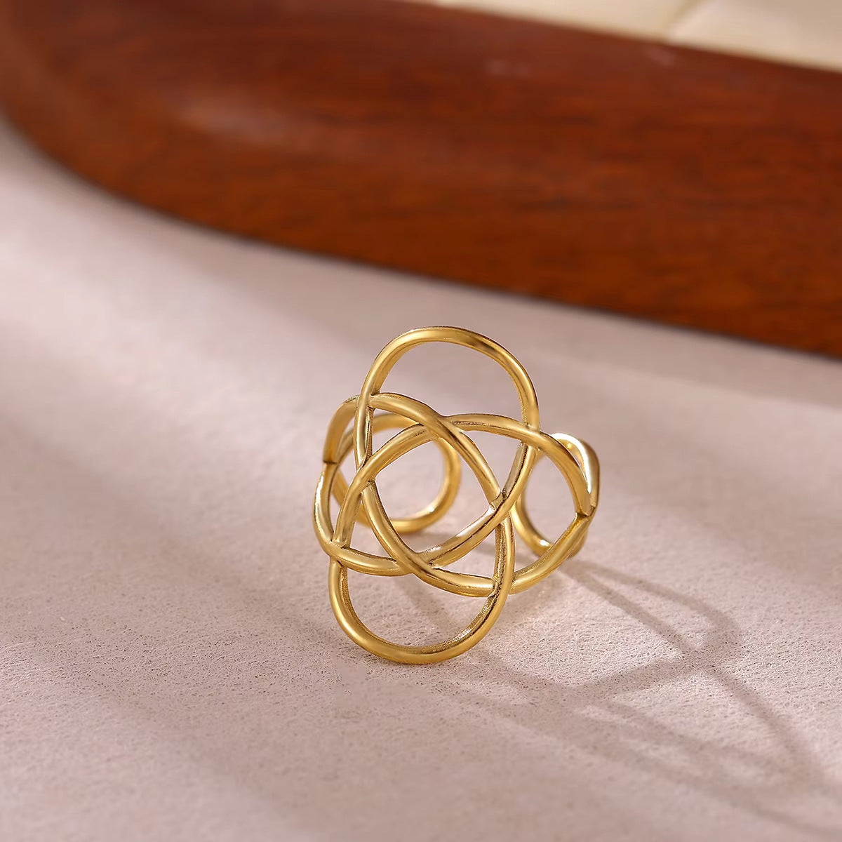 Geometric Ring For Stylish Wear, Made Of 304 Stainless Steel With 18K Real Gold Plated Finish In Steel Color