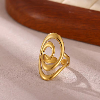 Geometric Ring For Stylish Wear, Made Of 304 Stainless Steel With 18K Real Gold Plated Finish In Steel Color