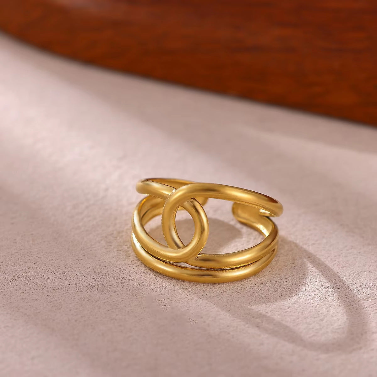 Geometric Ring For Stylish Wear, Made Of 304 Stainless Steel With 18K Real Gold Plated Finish In Steel Color