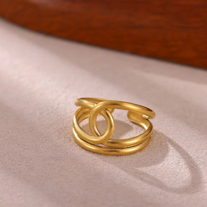 Geometric Ring For Stylish Wear, Made Of 304 Stainless Steel With 18K Real Gold Plated Finish In Steel Color