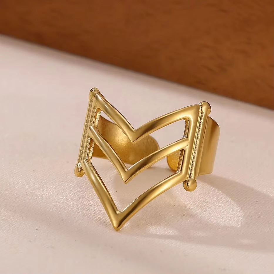 Geometric Ring For Stylish Wear, Made Of 304 Stainless Steel With 18K Real Gold Plated Finish In Steel Color