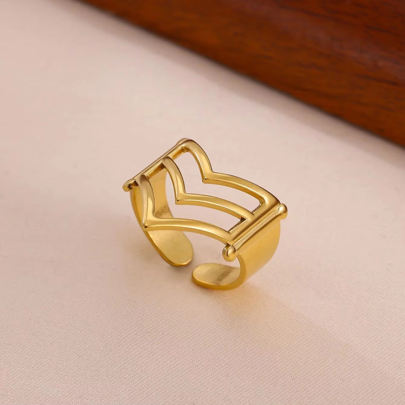 Geometric Ring For Stylish Wear, Made Of 304 Stainless Steel With 18K Real Gold Plated Finish In Steel Color