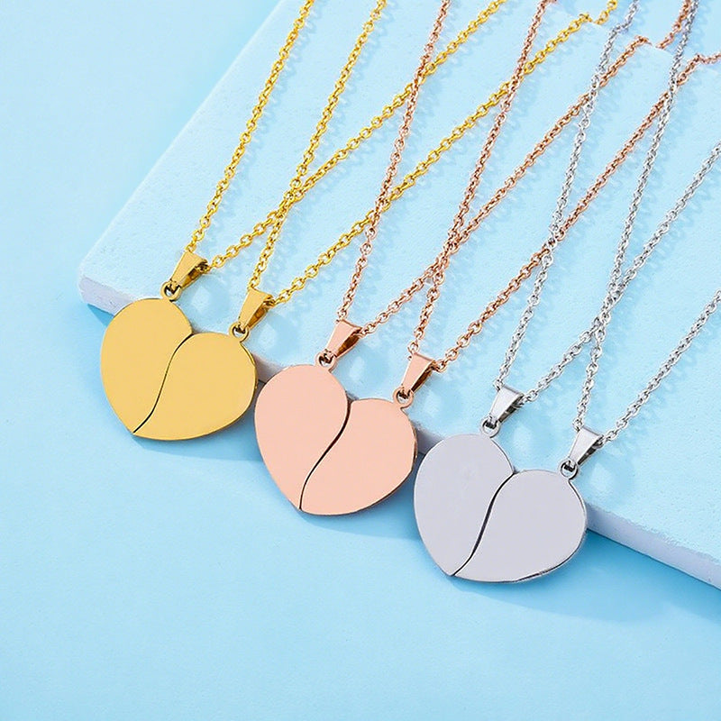 Heart Shape Necklace For Women, Made Of Durable Titanium Steel, Available In Silver, 1 Pair