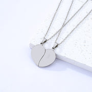 Couple Half Heart + 2mm Flat Cross Chain (45+5cm) Silver Pair