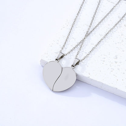Heart Shape Necklace For Women, Made Of Durable Titanium Steel, Available In Silver, 1 Pair