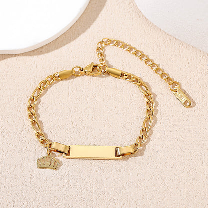 Crown 304 Stainless Steel Cuban Chain Link Bracelet With Durable Design
