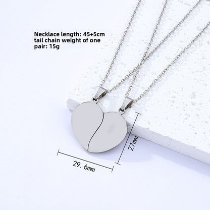 Heart Shape Necklace For Women, Made Of Durable Titanium Steel, Available In Silver, 1 Pair
