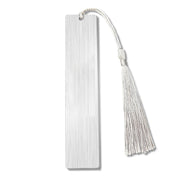 White Tassel Large Bookmark Double-Sided Brushed Silver
