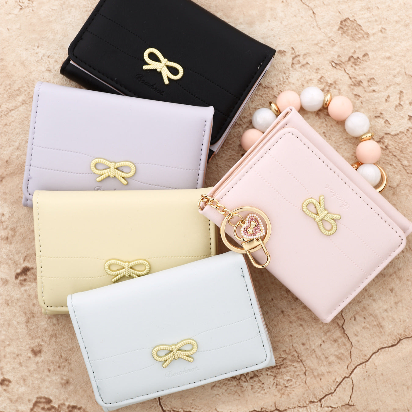 Bow Tie Card Holder In PU Leather With Square Shape, Stylish Women's Wallet