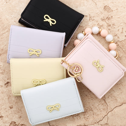 Bow Tie Card Holder In PU Leather With Square Shape, Stylish Women's Wallet