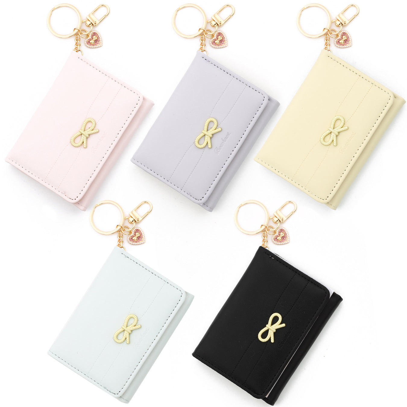 Bow Tie Card Holder In PU Leather With Square Shape, Stylish Women's Wallet
