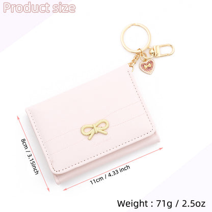 Bow Tie Card Holder In PU Leather With Square Shape, Stylish Women's Wallet