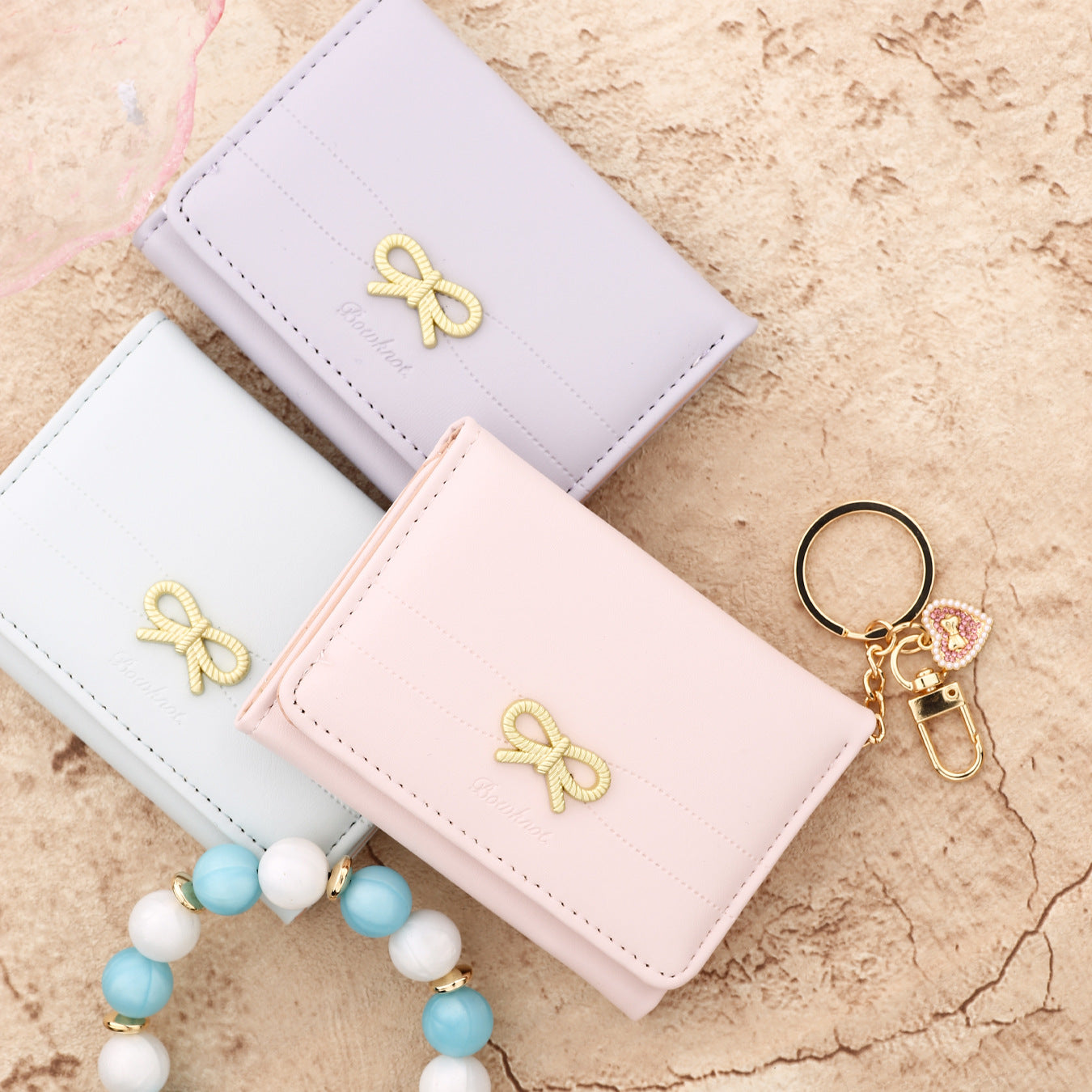 Bow Tie Card Holder In PU Leather With Square Shape, Stylish Women's Wallet