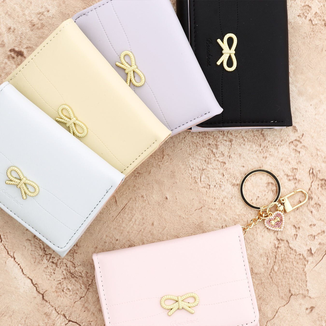 Bow Tie Card Holder In PU Leather With Square Shape, Stylish Women's Wallet