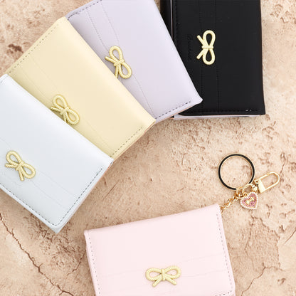 Bow Tie Card Holder In PU Leather With Square Shape, Stylish Women's Wallet