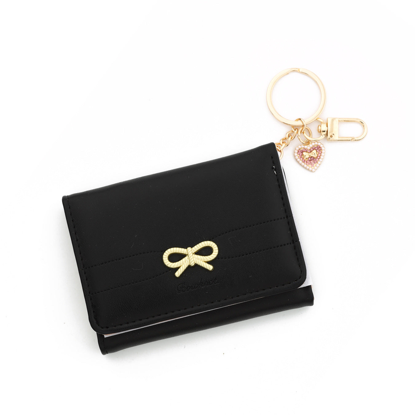 Bow Tie Card Holder In PU Leather With Square Shape, Stylish Women's Wallet