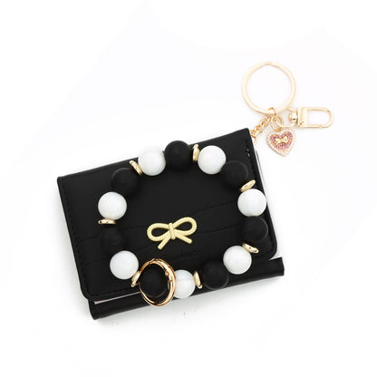 Bow Tie Card Holder In PU Leather With Square Shape, Stylish Women's Wallet