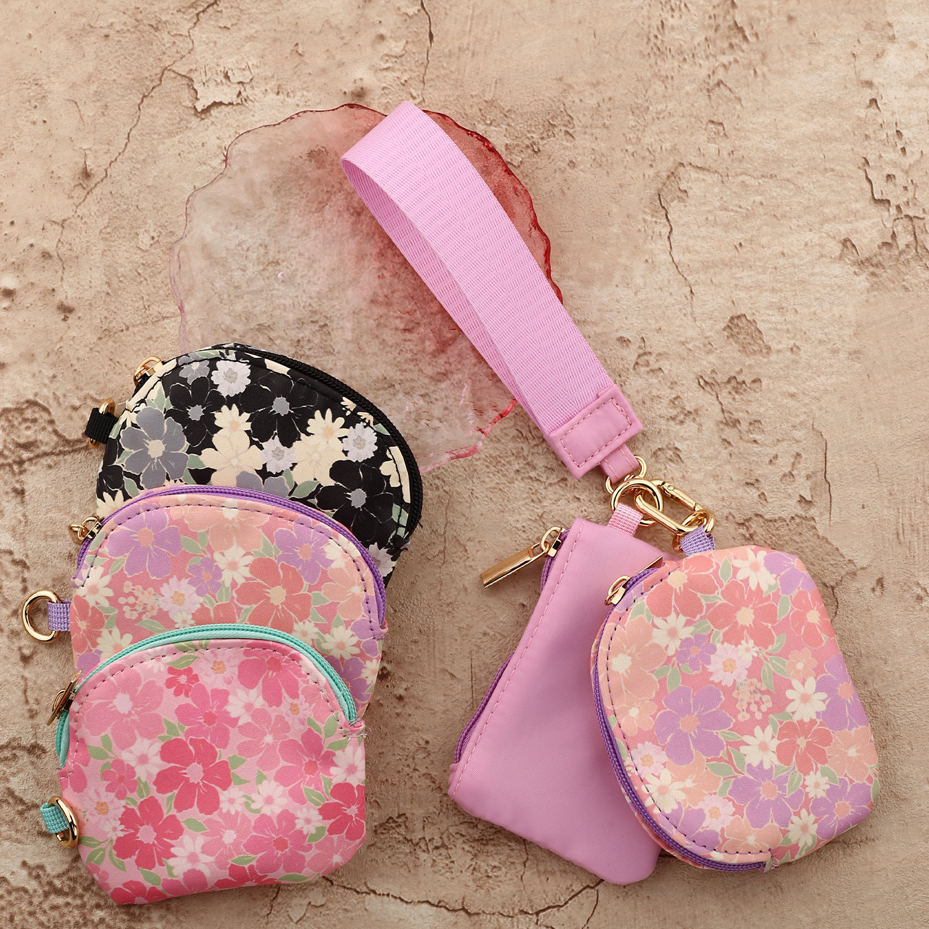 Solid Color Nylon Small Wallet For Women Featuring Ornament Design In Semicircle Shape