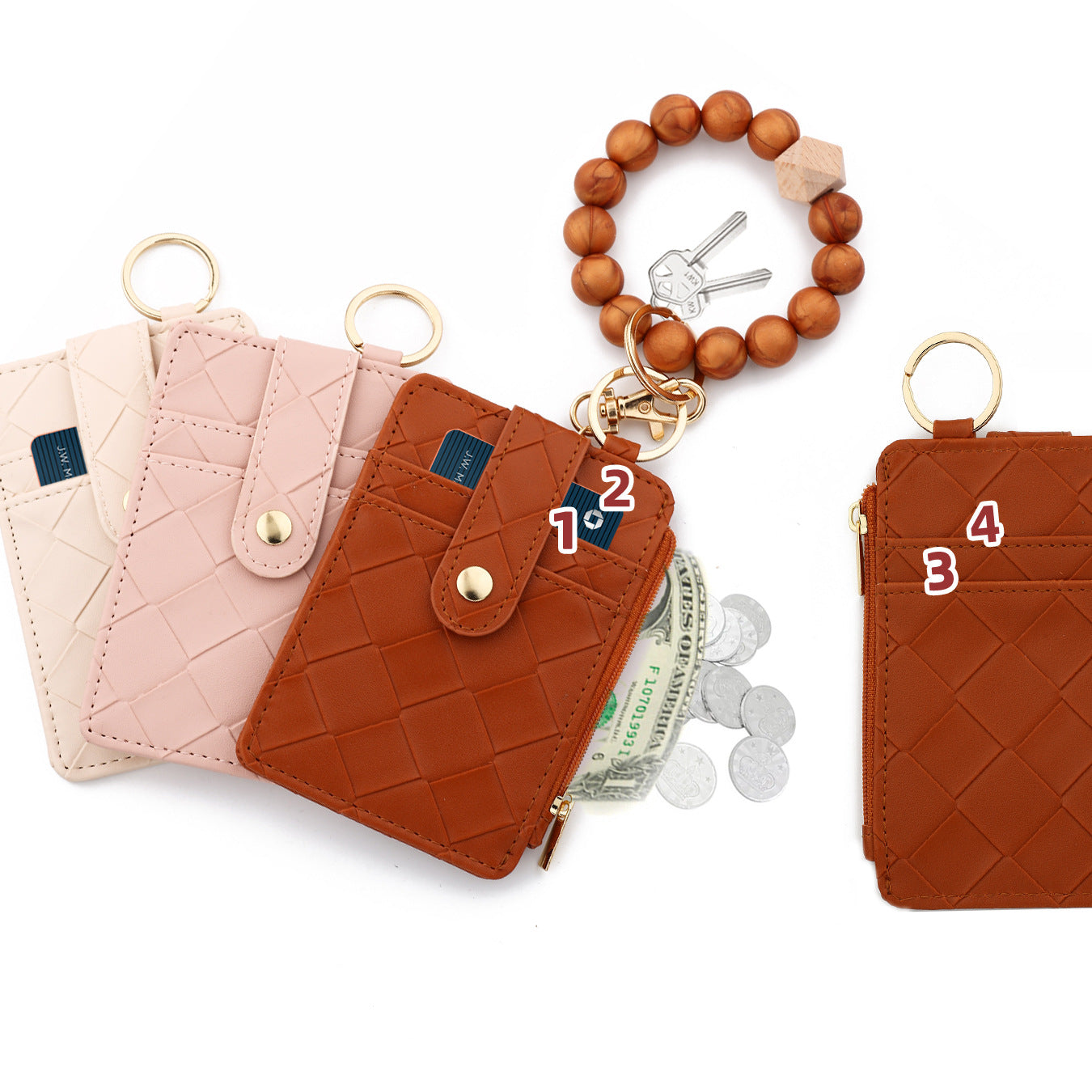 Lattice Key Chain In Beige, Stylish Accessory For Keys And Bags