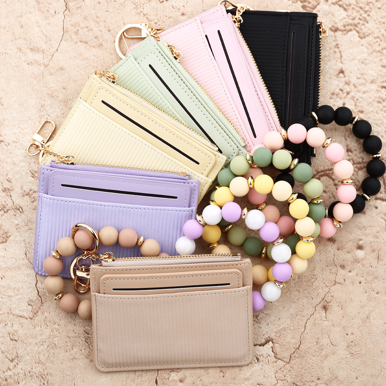 PU Leather Card Holder For Women Featuring Beading Design, Square Shape, And Waterproof Function