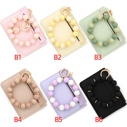 PU Leather Card Holder For Women Featuring Beading Design, Square Shape, And Waterproof Function