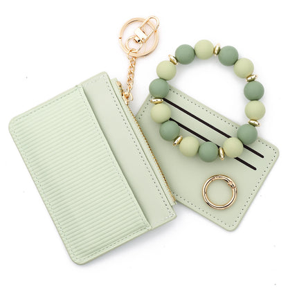 PU Leather Card Holder For Women Featuring Beading Design, Square Shape, And Waterproof Function