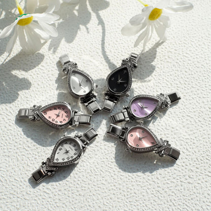 Quartz Watch With Stainless Steel Strap And Buckle, Featuring Ordinary Glass Mirror And Pointer Display, Love Charms