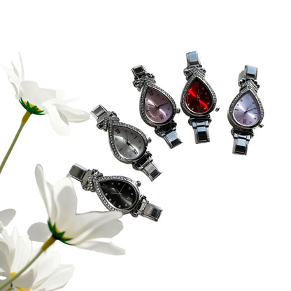 Quartz Watch With Stainless Steel Strap And Buckle, Featuring Ordinary Glass Mirror And Pointer Display, Includes Love Charms