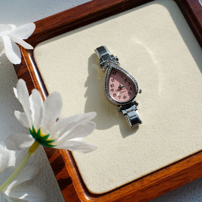 Quartz Watch With Stainless Steel Strap And Buckle, Featuring Ordinary Glass Mirror And Pointer Display, Love Charms