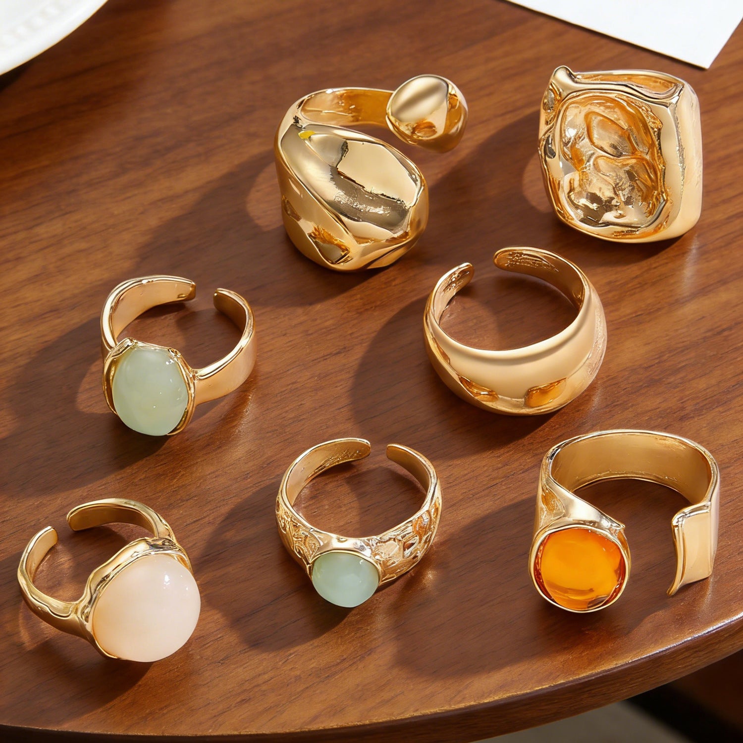 For Women Irregular Wide Band Ring In Golden Zinc Alloy Featuring Moonstone Inlay