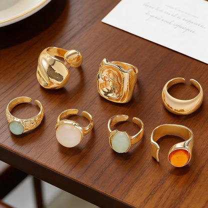 For Women Irregular Wide Band Ring In Golden Zinc Alloy Featuring Moonstone Inlay